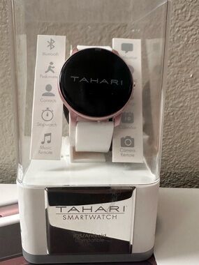 Tahari White and Rose Gold Round-Face Smartwatch